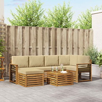 vidaXL Soffgrupper 7 pcs Naturlig och Beige Massivt Akaciaträ