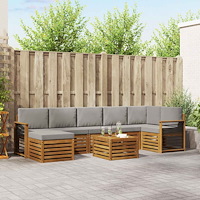 vidaXL Soffgrupper 8 pcs Naturlig och Ljus Grå Massivt Akaciaträ