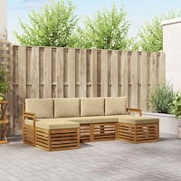 vidaXL Soffgrupper 6 pcs Naturlig och Beige Massivt Akaciaträ