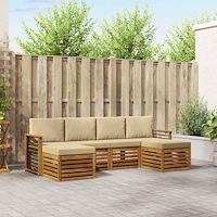 vidaXL Soffgrupper 6 pcs Naturlig och Beige Massivt Akaciaträ