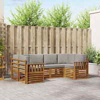 vidaXL Soffgrupper 6 pcs Naturlig och Ljus Grå Massivt Akaciaträ