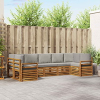 vidaXL Soffgrupper 7 pcs Naturlig och Ljus Grå Massivt Akaciaträ