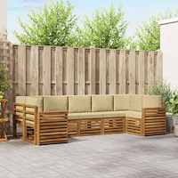 vidaXL Soffgrupper 7 pcs Naturlig och Beige Massivt Akaciaträ