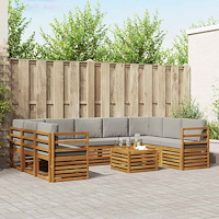 vidaXL Soffgrupper 10 pcs Naturlig och Ljus Grå Massivt Akaciaträ