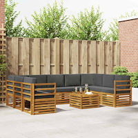 vidaXL Soffgrupper 10 pcs Naturlig och Antracit Massivt Akaciaträ