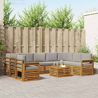 vidaXL Soffgrupper 10 pcs Naturlig och Ljus Grå Massivt Akaciaträ