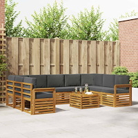 vidaXL Soffgrupper 10 pcs Naturlig och Antracit Massivt Akaciaträ
