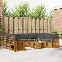 vidaXL Soffgrupper 10 pcs Naturlig och Antracit Massivt Akaciaträ