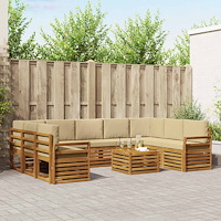 vidaXL Soffgrupper 10 pcs Naturlig och Beige Massivt Akaciaträ