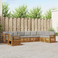 vidaXL Soffgrupper 10 pcs Naturlig och Ljus Grå Massivt Akaciaträ