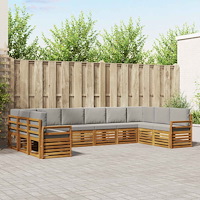 vidaXL Soffgrupper 10 pcs Naturlig och Ljus Grå Massivt Akaciaträ