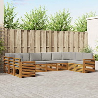 vidaXL Soffgrupper 10 pcs Naturlig och Ljus Grå Massivt Akaciaträ