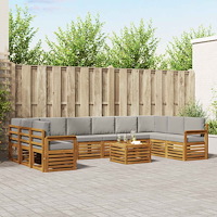 vidaXL Soffgrupper 11 pcs Naturlig och Ljus Grå Massivt Akaciaträ