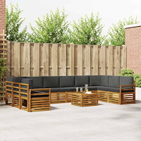 vidaXL Soffgrupper 11 pcs Naturlig och Antracit Massivt Akaciaträ