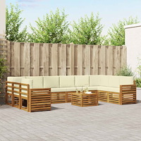 vidaXL Soffgrupper 11 pcs Naturlig och Grädde Massivt Akaciaträ
