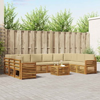 vidaXL Soffgrupper 11 pcs Naturlig och Beige Massivt Akaciaträ