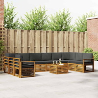 vidaXL Soffgrupper 11 pcs Naturlig och Antracit Massivt Akaciaträ