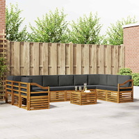 vidaXL Soffgrupper 11 pcs Naturlig och Antracit Massivt Akaciaträ