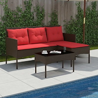 vidaXL Trädgårdsoffset med kudde 2 pcs Brun och Röd konstrotting