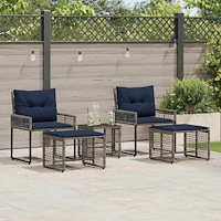 vidaXL Utemöbelset med kudde 5 pcs Grå och Marinblå