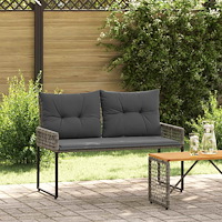 vidaXL Utomhusbänk med kudde Grå 118 x 55 x 82 cm PE Rattan och Tyg