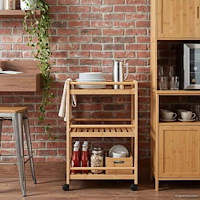 vidaXL Köksvagn med hjul Naturfärg 46 x 38 x 76 cm Bambus