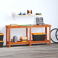 vidaXL Arbetsbänk med hylla VaxBrun 180 x 50 x 80 cm Massivt furu