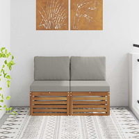 vidaXL 2 Stycke Utomhus Mellansoffa Massivt Akaciaträ Naturfärg