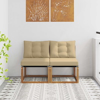 vidaXL 2 Stycke Utomhus Mellansoffa Massivt akaciaträ och Textilene