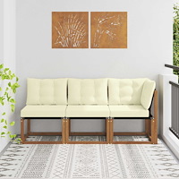 vidaXL Modulsoffa utomhus mitt och hörn med kudde 3 Stycke Naturfärg