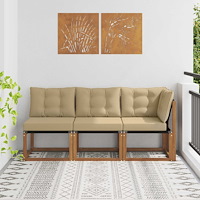 vidaXL Modulsoffa utomhus mitt och hörn med kudde 3 Stycke Naturfärg