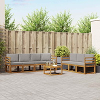 vidaXL Utomhussoffset med kudde 8 pcs Naturlig och Ljus Grå