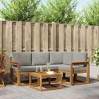 vidaXL Utomhussoffset med kudde 5 pcs Naturlig och Ljus Grå