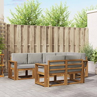 vidaXL Utomhussoffset med kudde 7 pcs Naturlig och Ljus Grå