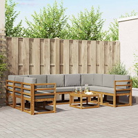 vidaXL Utomhussoffset med kudde 10 pcs Naturlig och Ljus Grå