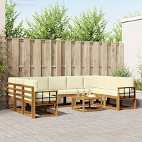 vidaXL Utomhussoffset med kudde 10 pcs Naturlig och Grädde