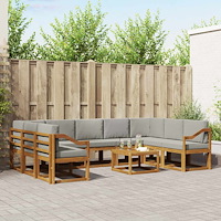 vidaXL Utomhussoffset med kudde 10 pcs Naturlig och Ljus Grå