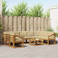 vidaXL Utomhussoffset med kudde 10 pcs Naturlig och Beige