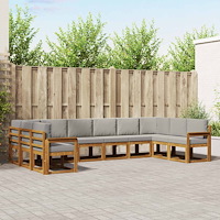 vidaXL Utomhussoffset med kudde 10 pcs Naturlig och Ljus Grå