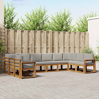 vidaXL Utomhussoffset med kudde 10 pcs Naturlig och Ljus Grå