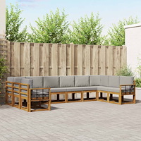 vidaXL Utomhussoffset med kudde 10 pcs Naturlig och Ljus Grå