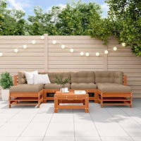 vidaXL Trädgård loungemöbler 7 pcs VaxBrun Massivt furu