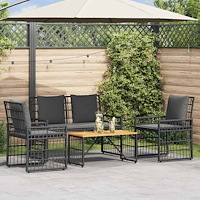 vidaXL Utemöbelset 4 pcs Svart och Mörkgrå Stål och poly rattan