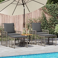 vidaXL Utemöbelset 5 pcs Grå och mörkgrå Stål och poly rattan