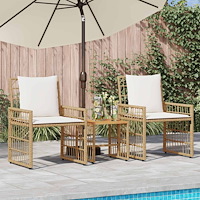 vidaXL Utemöbelset 3 pcs Naturlig och Creamvit Stål och poly rattan
