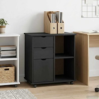 vidaXL Rullande skåp med hjul Grå 63,5 x 39 x 65,5 cm Massiv furu