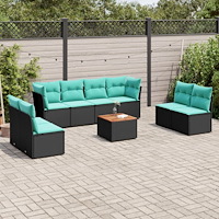 vidaXL Soffgrupp för trädgården med dynor 9 delar svart konstrotting