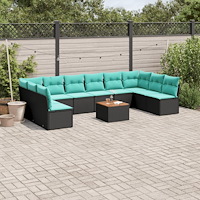 vidaXL Loungegrupp för trädgården m. dynor 11 delar konstrotting svart