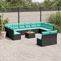 vidaXL Loungegrupp för trädgården m dynor 13 delar svart konstrotting