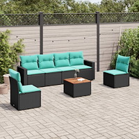 vidaXL Soffgrupp för trädgården med dynor 7 delar svart konstrotting